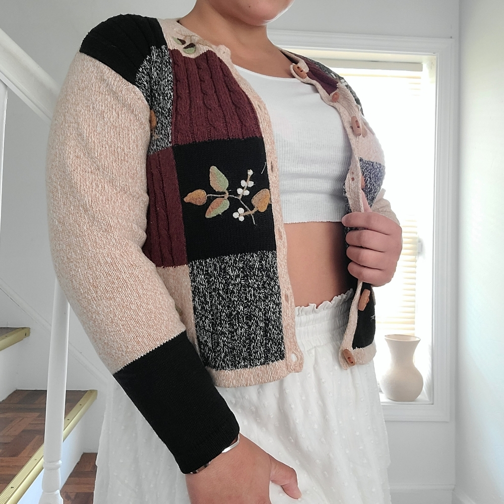 Flower and patch cardigan